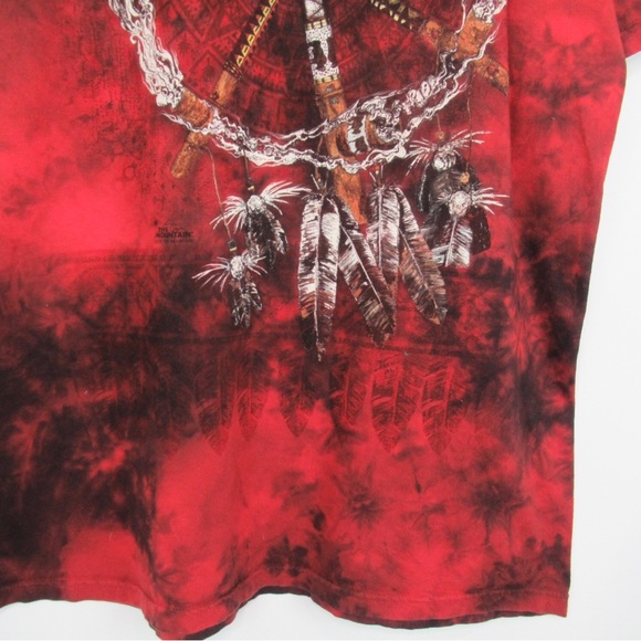 THE MOUNTAIN Native American Feather Dreamcatcher Red/Black Tie-Dye Tee Mens 2XL - Picture 3 of 11
